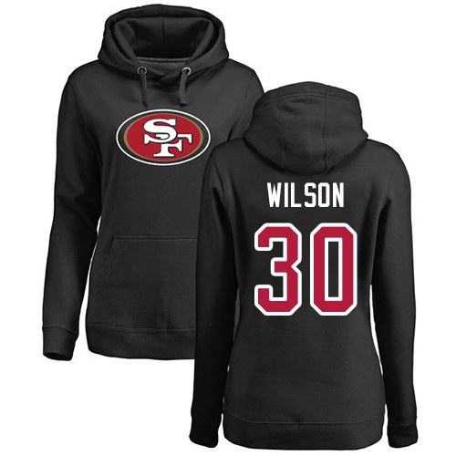 San Francisco 49ers Black Women Jeff Wilson Name and Number Logo 30 Pullover NFL Hoodie Sweatshirts